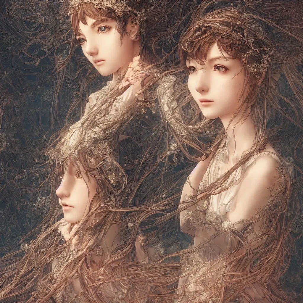 Prompt: the portrait of beautiful goddess, elegant, young anime girl, an ultrafine hyperdetailed illustration by caspar david friedrich, irakli nadar, intricate linework, bright colors, smooth, octopath traveler, final fantasy, unreal engine 5 highly rendered, global illumination, radiant light, detailed and intricate environment