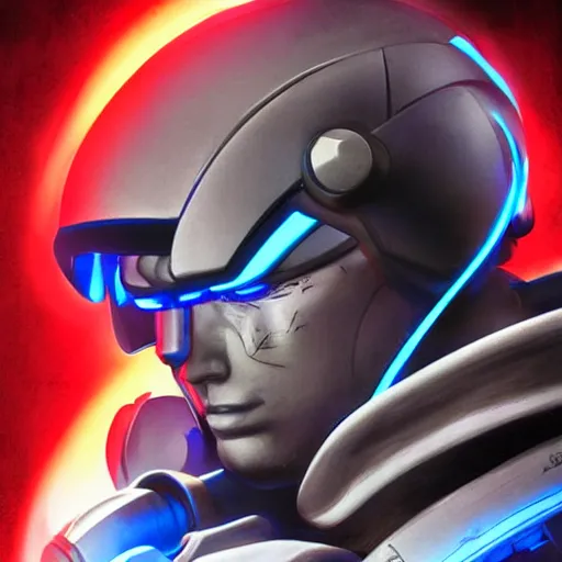 Prompt: portrait of streetfighter ryu as a cybernetic battle robot, visible face, super cool, katana, led, backlit, promotional material