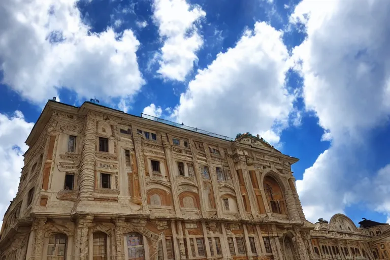 Image similar to a photo of renaissance palace, clouds in the sky