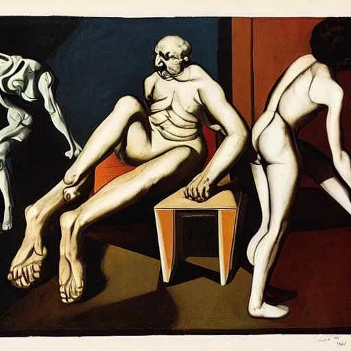 Image similar to the problem of evil, philosopy, by de chirico, by paula rego