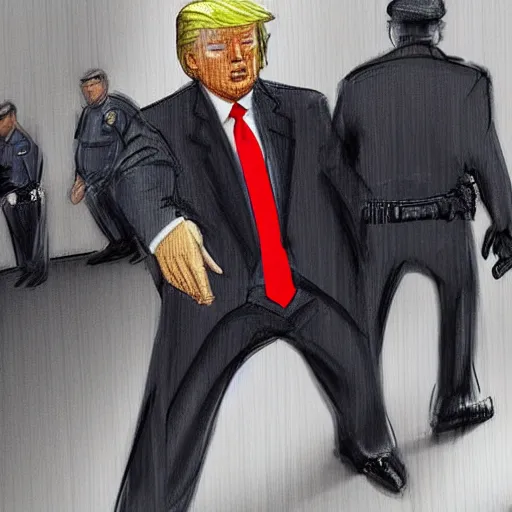 Image similar to donald trump in handcuffs being escorted by the fbi. digital art. highly detailed. 8k. artstation.