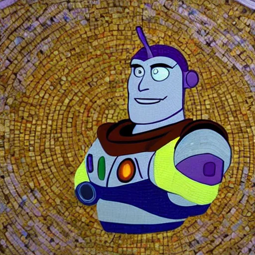 Prompt: buzz lightyear in a ancient greek mosaic