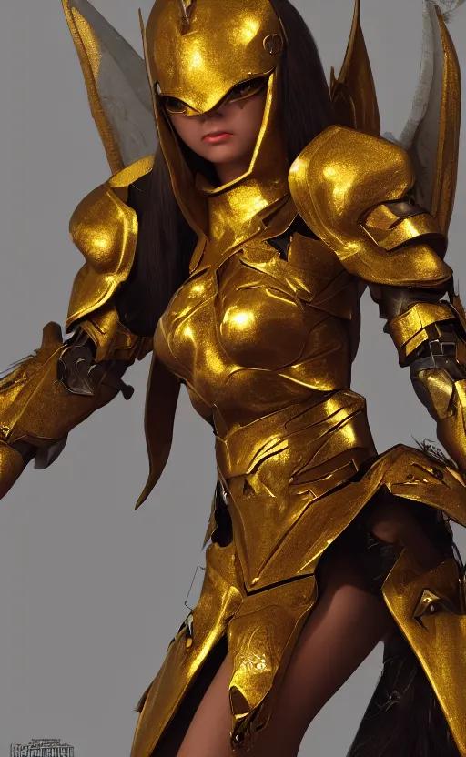 Image similar to Concept art, angel knight girl in golden and cooper armor, artstation trending, octane render, cinematic, highly detailded