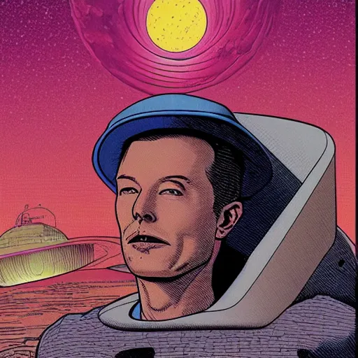 Image similar to elon musk retro minimalist portrait moebius starwatcher comic by jean giraud, portrait 8 k