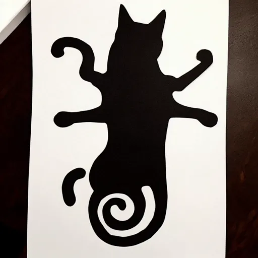 Image similar to tattoo design, stencil, a cat jumping in the air with a sword