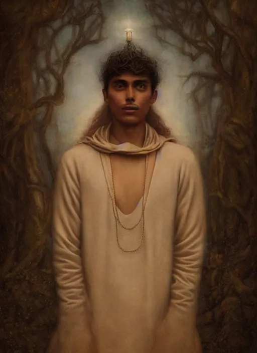 Image similar to portrait of a magical mexican boy in zacatecas mexico by agostino arrivabene and tom bagshaw and manuel sanjulian