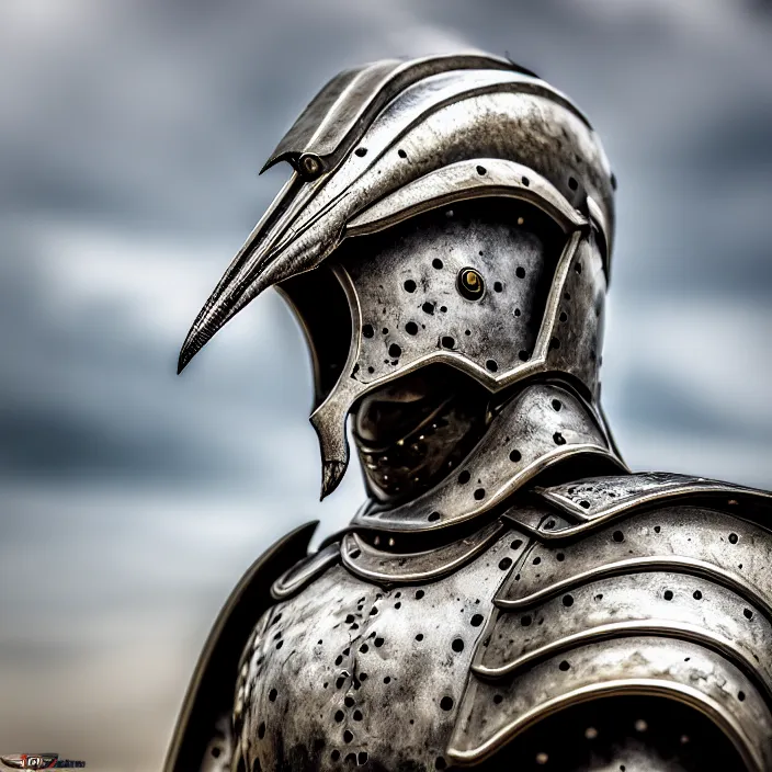 Image similar to photo of a warrior with metal pelican themed armour, highly detailed, 4 k, hdr, smooth, sharp focus, high resolution, award - winning photo