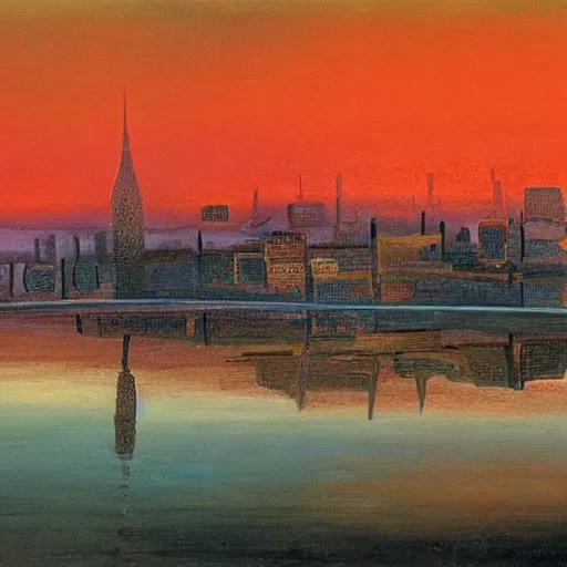 Prompt: a cityscape skyline during a sunset by salvador dali