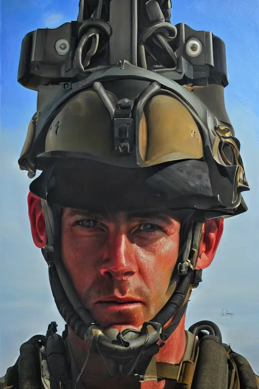 Prompt: portrait of a us navy seal, majestic, on aircraft carrier, fine art portrait painting, strong light, clair obscur, by peter paul rubbens
