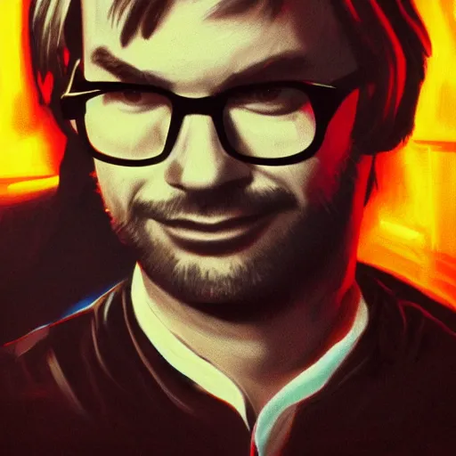 Image similar to jeffrey dahmer in a nightclub with glowsticks, late 7 0 s polaroid photo, digital painting, ultradetailed, artstation, oil painting, ultradetailed, artstation