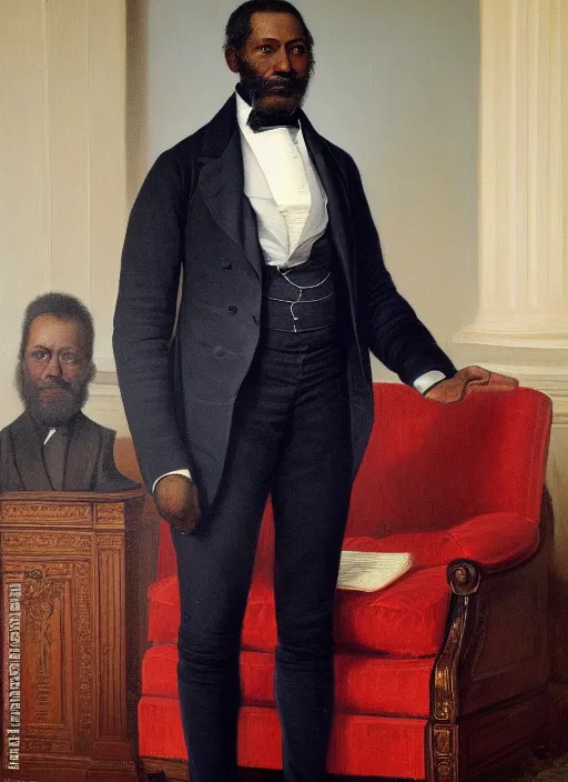 Prompt: portrait of the united states president, 1 8 6 7. a black man from louisiana. standing tall in the oval office. oil on canvas by william sidney mount, trending on artstation