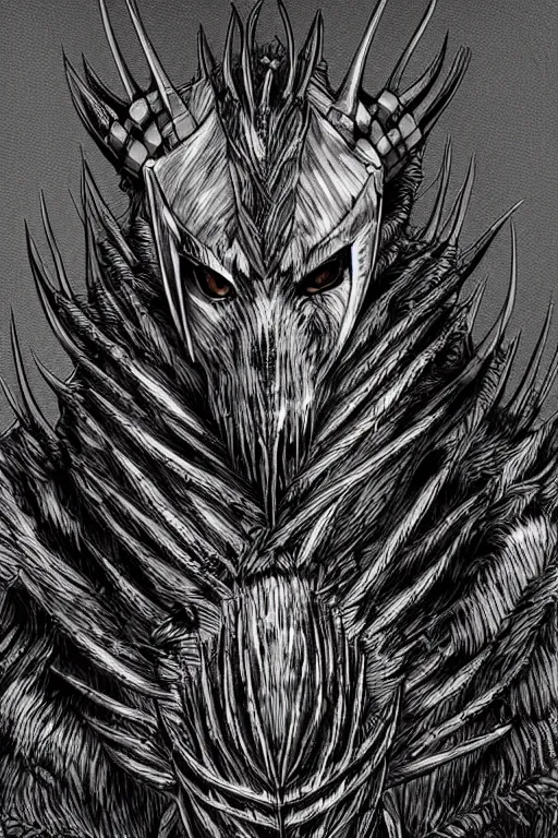 Image similar to thistle humanoid heavily armoured, symmetrical, highly detailed, digital art, needles, thorns, goat horns, sharp focus, trending on art station, kentaro miura manga art style