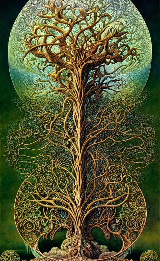 Image similar to tree of life by roger dean and andrew ferez, art forms of nature by ernst haeckel, divine chaos engine, symbolist, visionary, art nouveau, botanical fractal structures, organic, detailed, realistic, surreality