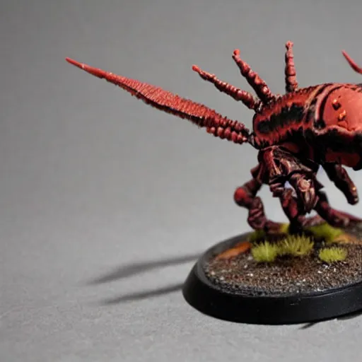 Prompt: Tyranid Giant Anomalocaris, painted warhammer 40k miniature