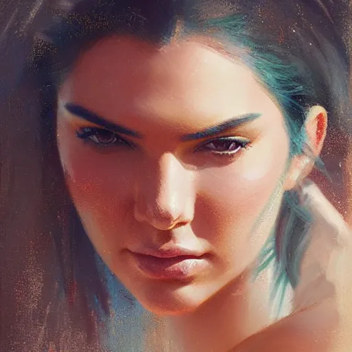 Image similar to Kendall Jenner by RossDraws by Richard Schmid by Jeremy Lipking by moebius by atey ghailan