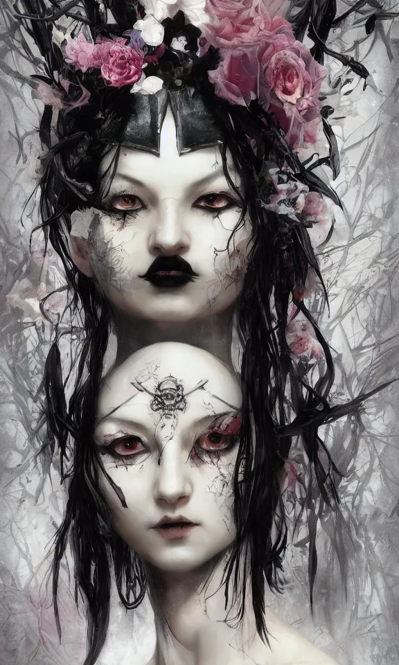 Image similar to !dream Full shot of a ghoulpunk high priestess, defined facial features, intricate, gothic punk, malice mizer, ai yazawa, symmetrical facial features. By Ruan Jia and Artgerm and Range Murata and WLOP and Ross Tran and William-Adolphe Bouguereau and Beeple. Key Art. Fantasy Illustration. award winning, Artstation, intricate details, realistic, Hyperdetailed, 8k resolution. Iridescent accents.