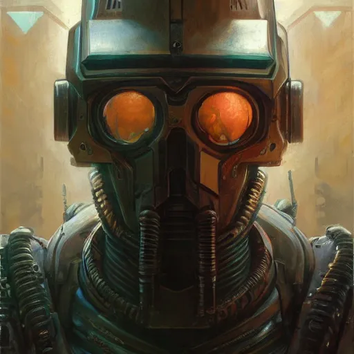 Image similar to the doomslayer as a realistic scifi cyberpunk knight, closeup portrait art by donato giancola and greg rutkowski, vintage retro scifi, realistic face, digital art, trending on artstation, symmetry!!!