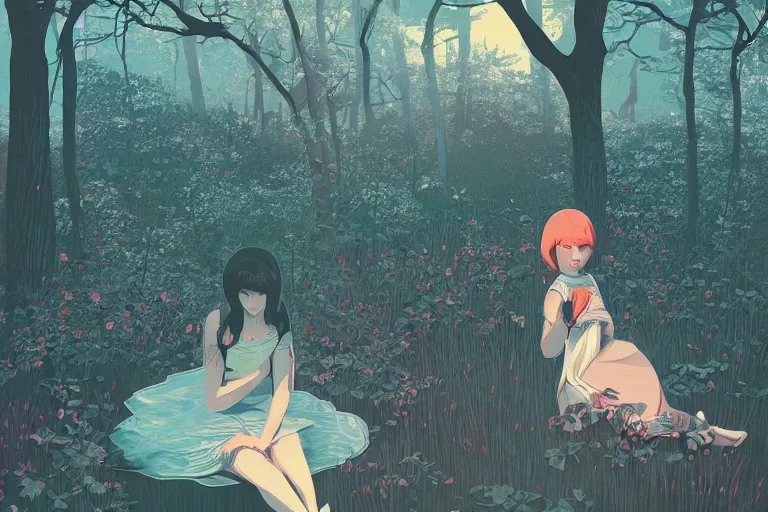 Prompt: wonderland by lewis carroll, digital illustration by ilya kuvshinov