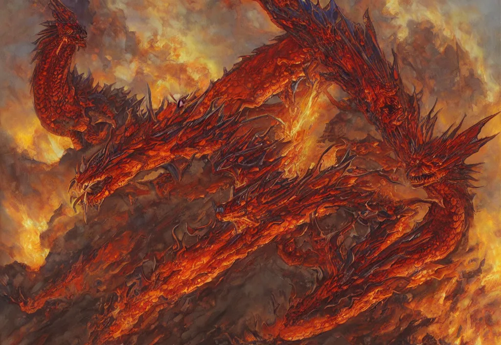 Prompt: a fire dragon by Donato Giancola,