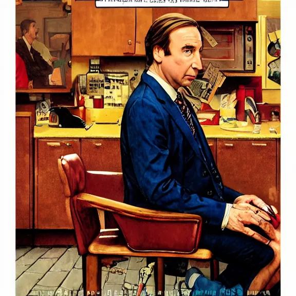 Image similar to portrait of saul goodman in the style of norman rockwell, official promo art