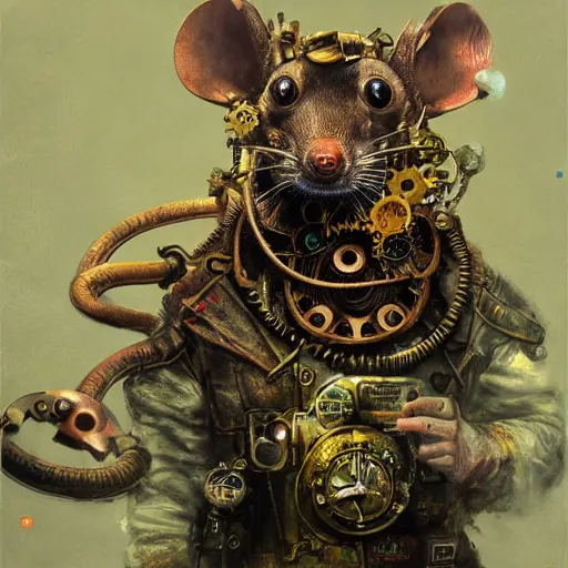 Image similar to steampunk rat, acid, 303, psychedelic, by ruan jia