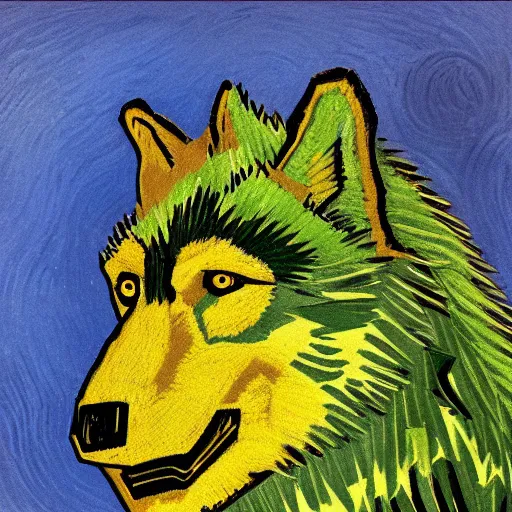Prompt: green wolf, style of van gogh, profile image