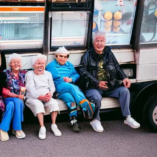 Prompt: an group of elderly people on the surface of the moon, 🌕, 🍦, eating ice - cream, tourist bus, canon eos r 3, f / 1. 4, iso 2 0 0, 1 / 1 6 0 s, 8 k, raw, unedited, symmetrical balance, wide angle