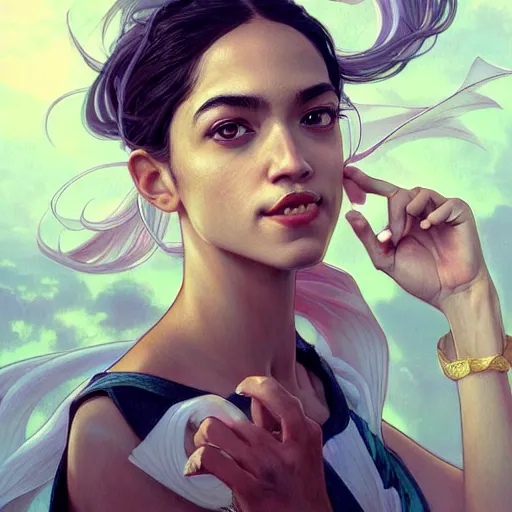 Image similar to ultra realistic illustration, alexandria ocasio - cortez as happy anime girl, intricate, elegant, highly detailed, digital painting, artstation, concept art, smooth, sharp focus, illustration, art by artgerm and greg rutkowski and alphonse mucha