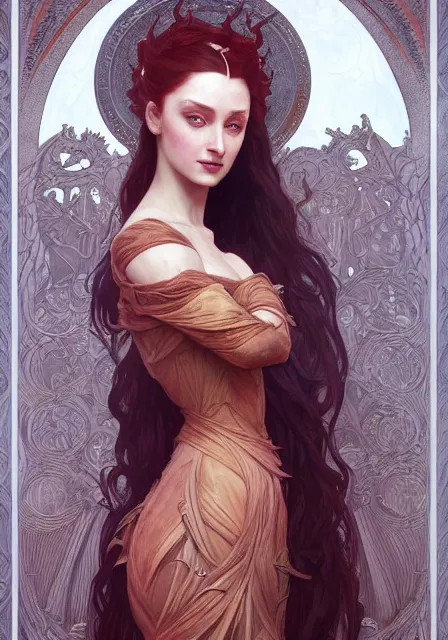 Prompt: sansa demon, intricate, elegant, highly detailed, digital painting, artstation, concept art, smooth, sharp focus, illustration, art by artgerm and greg rutkowski and alphonse mucha and william - adolphe bouguereau