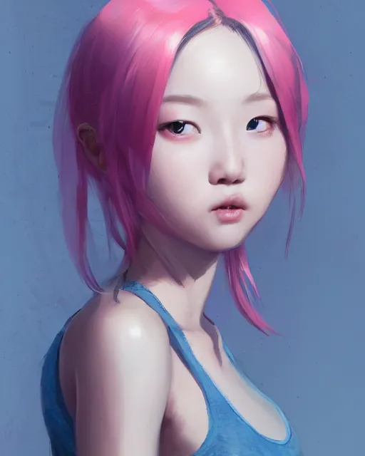 Prompt: Incredibly cute korean girl, pink hair, blue eyes by Nuri iyem, James gurney, James Jean, Greg Rutkowski, highly detailed, trending on artstation, artstationHD, artstationHQ, 4k, 8k