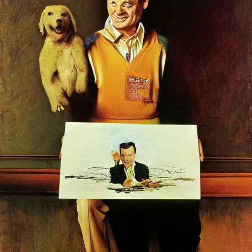 Image similar to Bill Murray painted by Norman Rockwell