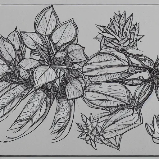 Image similar to annotated highly, detailed and intricate, sketch of a pod full of plants, marker concept art style rendering, concept art, half blueprint, trending on artstation, intricate details, center frame, annotations