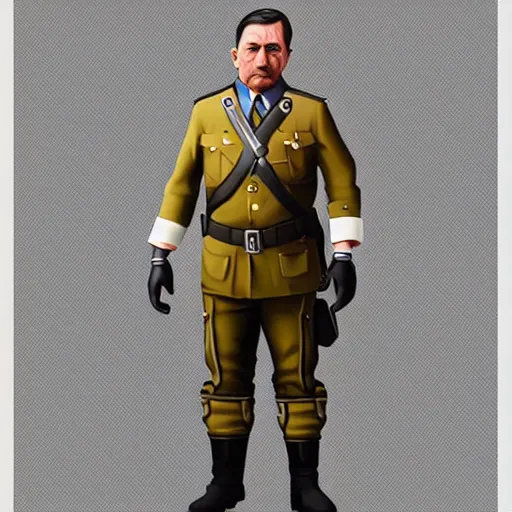 Image similar to adolf hitler in fortnite, character design, front page of artstation