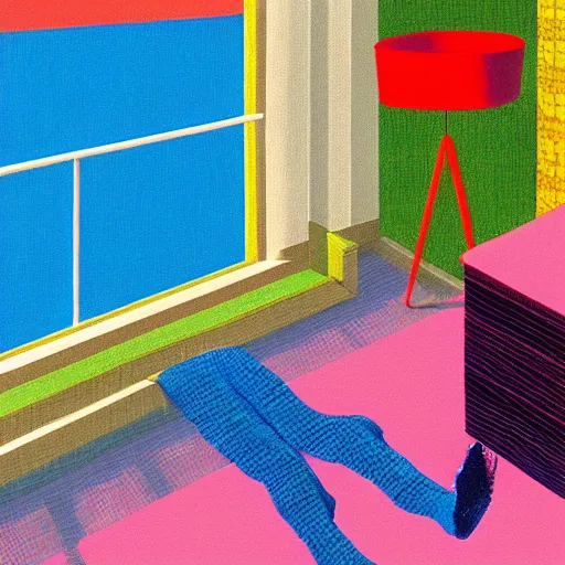 Image similar to vaporwave david hockney