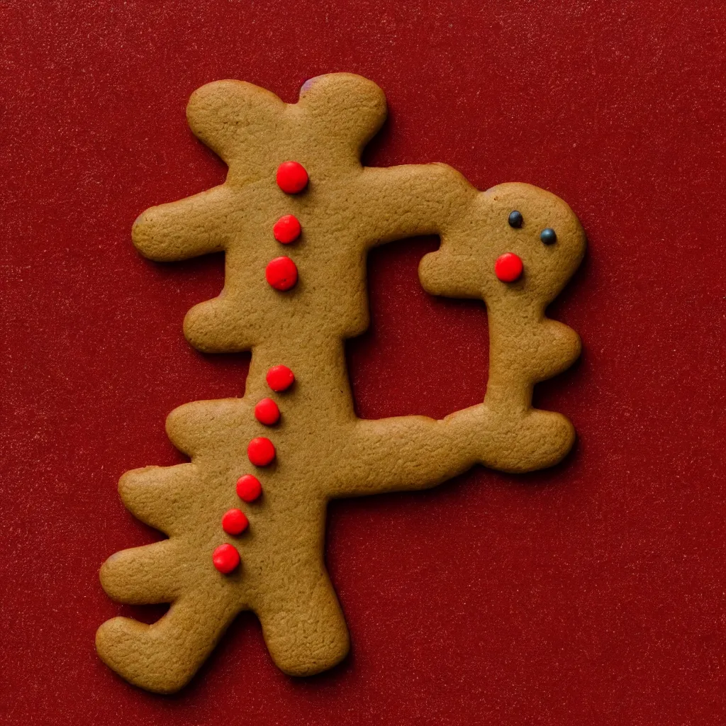 Image similar to top-down view of a cute gingerbread man on top of a red surface, 8k, high detail, photorealistic, proper shading