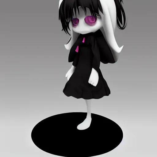 Prompt: cute fumo plush of a cursed floating blob of dark ichor vaguely in the shape of a cute girl, amorphous, inky blackness, black and white, horror, vray