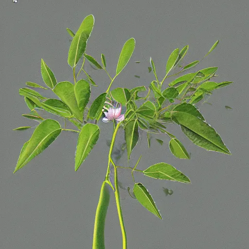 Prompt: scientific illustration of an alien plant brought back from venus showing tuber, leaves, and flowering stalk. 8k resolution ultra-detailed.