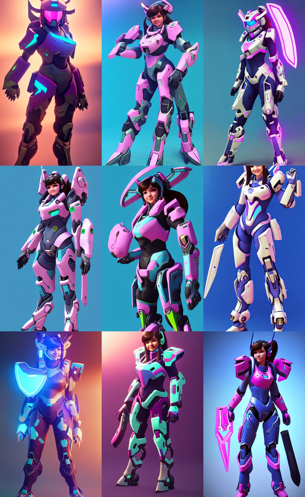 Prompt: character design d. va from overwatch!! in a spartan mjolnir mkv armor from halo akimbo. halo 3 poster style background. render style. 8 k. realistic. art station by sung choi and eric pfeiffer and gabriel garza and casper konefal