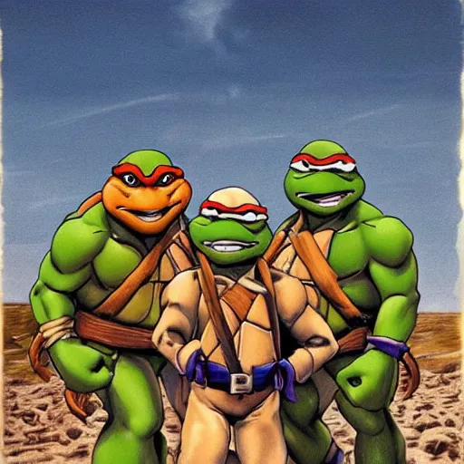 Prompt: teenage mutant ninja turtles, on a beach, style of Salvador dali