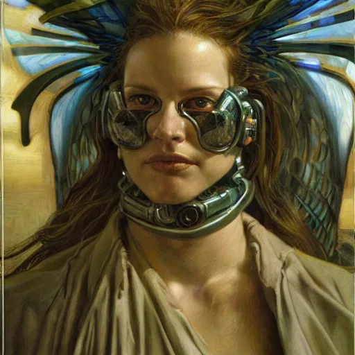 Image similar to portrait of a cyberpunk angel, by donato giancola and gustave courbet.