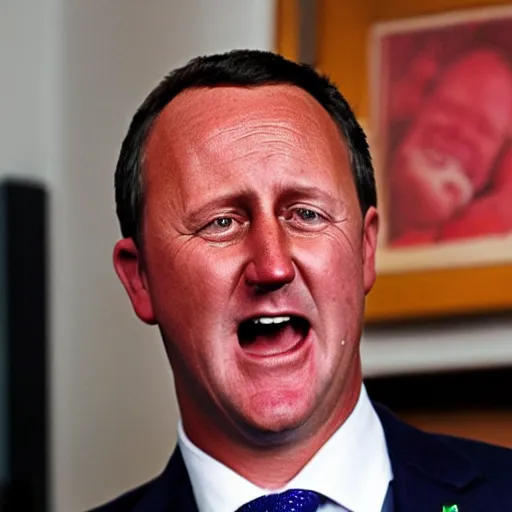 Image similar to photo of john key crying with red eyes and balding hair falling out ugly