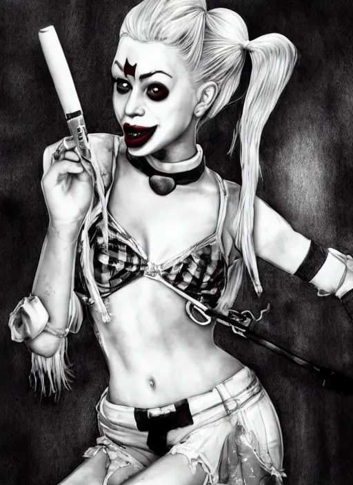 Prompt: portrait, Attractive Harley Quinn trying to Seduce Ronald McDonald, watercolor, dramatic lighting, cinematic, establishing shot, extremly high detail, foto realistic, cinematic lighting, pen and ink, intricate line drawings, by Yoshitaka Amano, Ruan Jia, Kentaro Miura, Artgerm, post processed, concept art, artstation, matte painting, style by eddie mendoza, raphael lacoste, alex ross