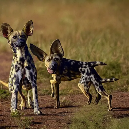 Prompt: National Geographic photo of yoda being eaten by African hunting dogs