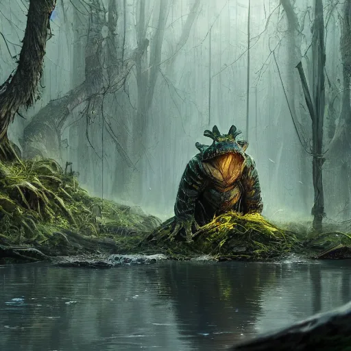 Image similar to living eant, froglike, swamp, greg rutkowski, trending on art station, magic the gathering, 4 k, matte painting