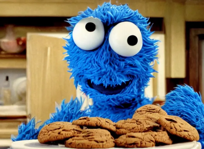 Prompt: The Cookie Monster is munching down on a horseradish, deleted scene from the show