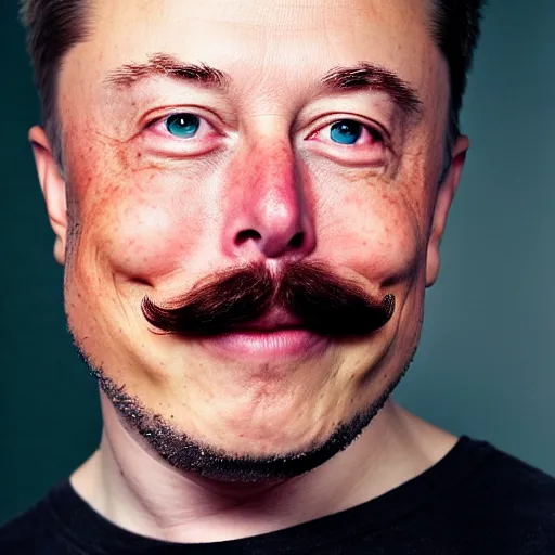 Image similar to elon musk with long mustache and epic beard, 5 0 mm