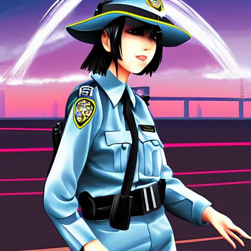 Image similar to digital art, traffic policewoman, anime