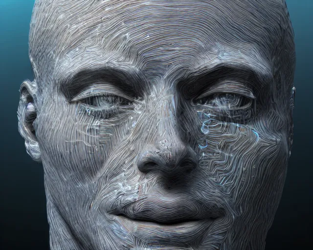 Image similar to a giant sculpture in the ocean of a human head, hyper - realistic, very detailed, realistic water, ray tracing, 8 k resolution, long - shot, sharp focus, low angle, 8 5 mm photograph, wide lens