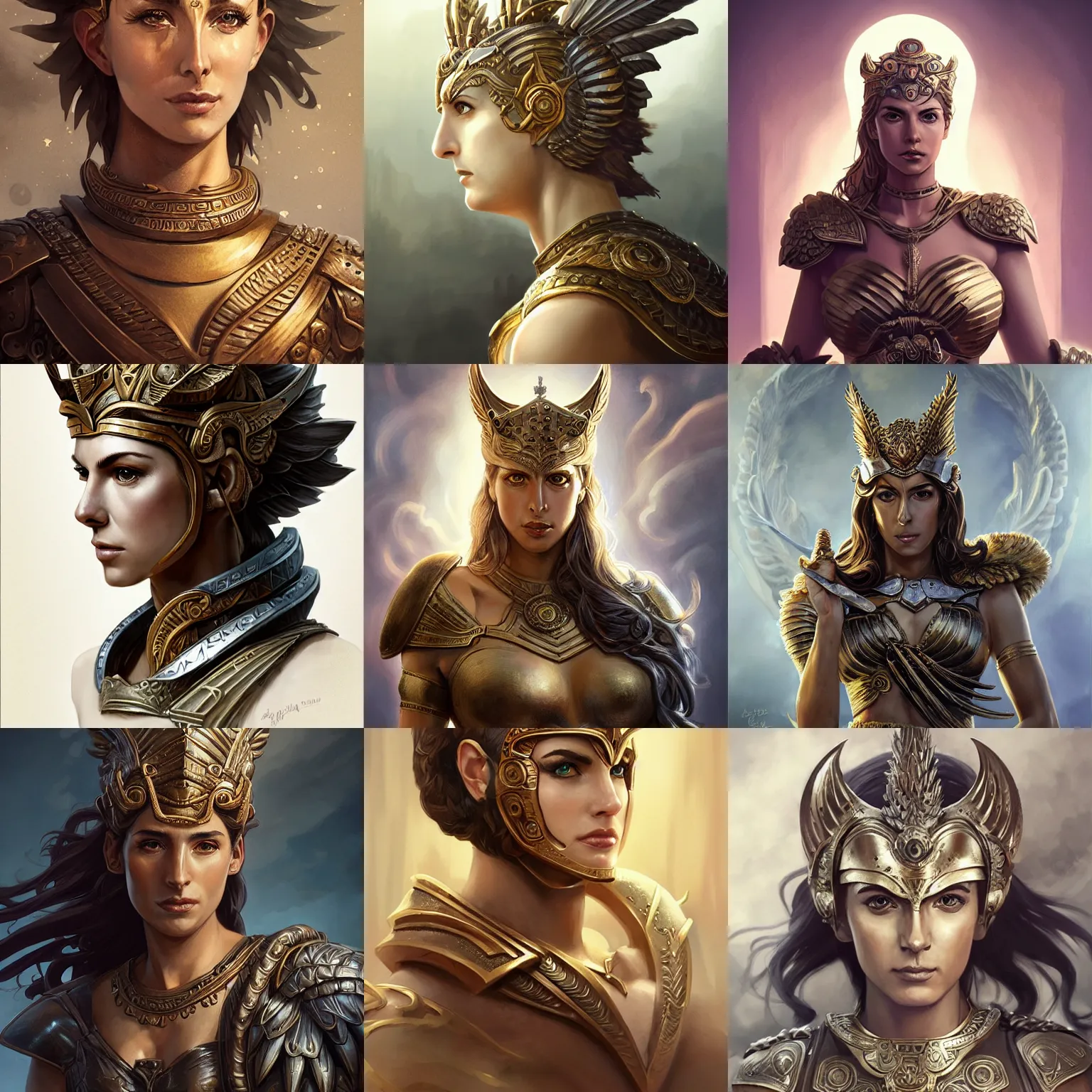 Image similar to athena, greek goddess, claudia black, art by artgerm and greg rutkowski and magali villeneuve, bronze greek armor, owl crown, d & d, fantasy, intricate, portrait, highly detailed, headshot, digital painting, trending on artstation, concept art, sharp focus, illustration