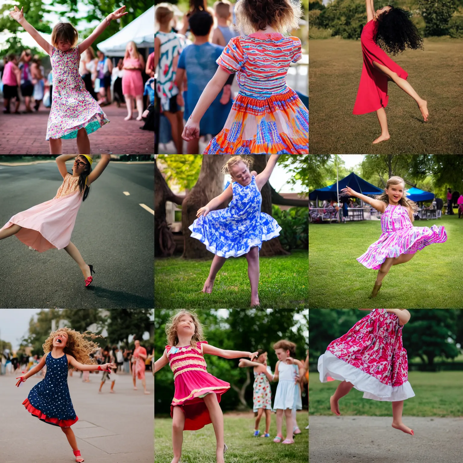 Prompt: a girl wearing a summer dress upside down dancing